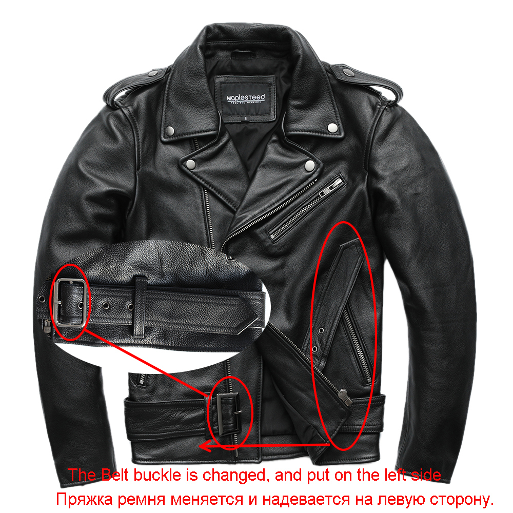 Men's Leather Faux MAPLESTEED Classical Motorcycle Jackets Men 100% Natural Cowhide Thick Moto Winter Sleeve 61-67cm 6XL M192 221201