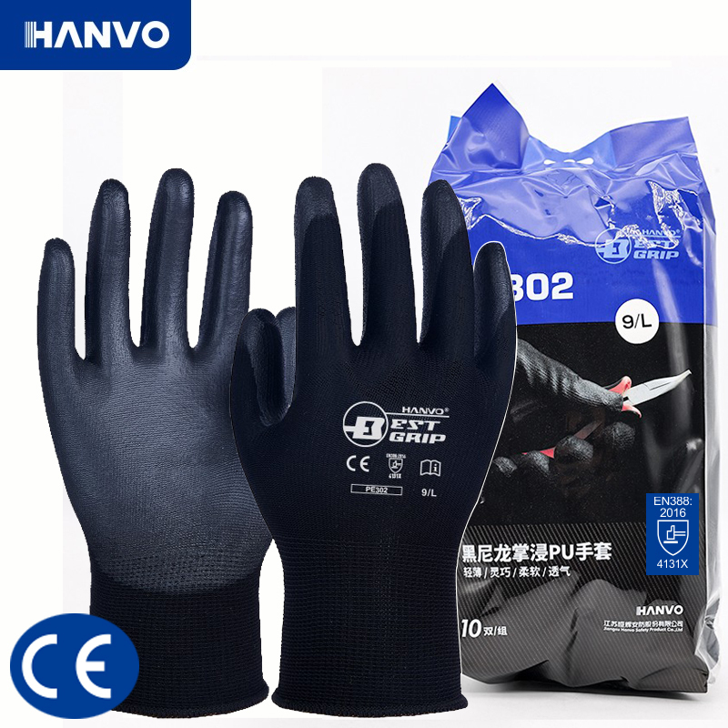 Five Fingers Gloves 10 Pairs PU Nitrile Safety Coating Nylon Cotton Work Palm Coated Mechanic Working have CE EN388 221202