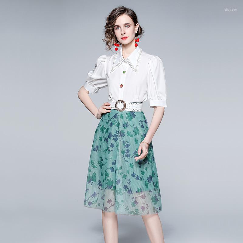 Work Dresses 2022 Women' Summer High-end Temperament Lapel Bubble Sleeve Beaded Shirt Top Belt Mesh Puffy Skirt Two-piece Suit, Green
Work Dresses 2022 Women' Summer High-end Temperament Lapel Bubble Sleeve Beaded Shirt Top Belt Mesh Puffy Skirt Two-piece Suit, Green