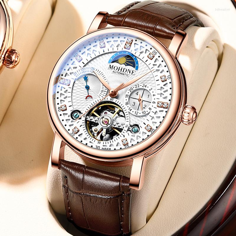 Wristwatches MOHDNE Luxury Diamond Automatic Mechanical Watch Fashion Tourbillon Leather Waterproof Men's Watches Men Clock Relogio, Brown white
Wristwatches MOHDNE Luxury Diamond Automatic Mechanical Watch Fashion Tourbillon Leather Waterproof Men's Watches Men Clock Relogio, Brown white