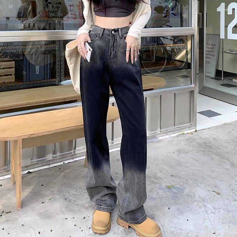 Women' Jeans Rimocy Fashion Gradient Color Wide Leg Women 2022 Y2K High Waist Loose Trousers Woman Streetwear Straight Denim Pants, Black 
Women' Jeans Rimocy Fashion Gradient Color Wide Leg Women 2022 Y2K High Waist Loose Trousers Woman Streetwear Straight Denim Pants, Black