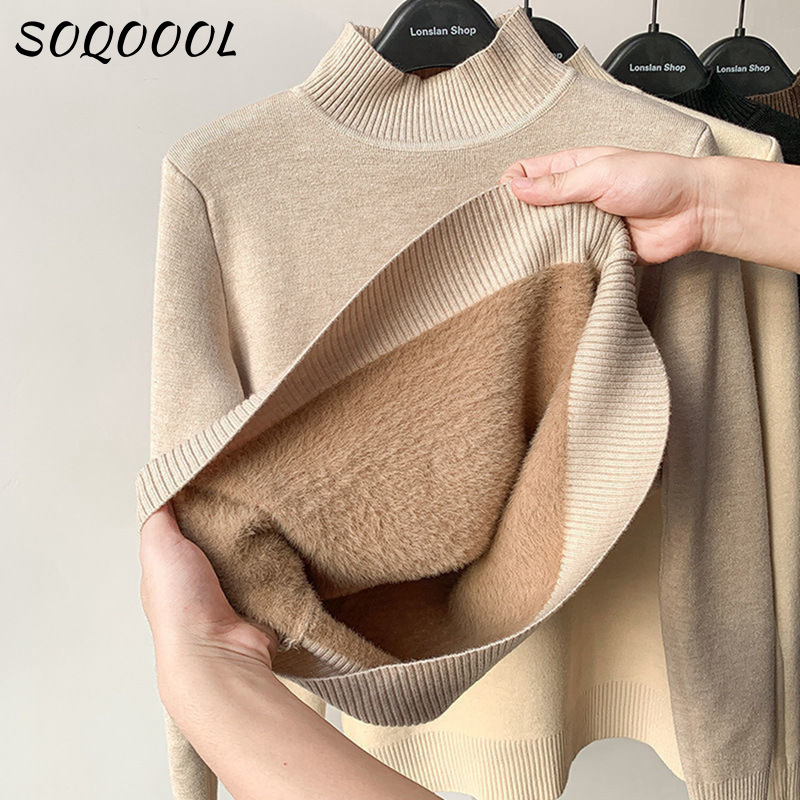 Women's Sweaters Fleece Lined Turtleneck Sweater Women Winter Warm Thicken Plus Velvet Knitted Pullovers Casual Slim Knitwear Long Sleeve Tops 221201, Middle collar red
Women's Sweaters Fleece Lined Turtleneck Sweater Women Winter Warm Thicken Plus Velvet Knitted Pullovers Casual Slim Knitwear Long Sleeve Tops 221201, Middle collar red