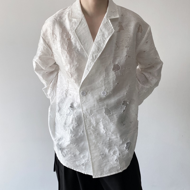 Men's Casual Shirts Long Sleeve Double-breasted Suit Collar Japan Streetwear Fashion Vintage Loose Man Stage Show Clothing 221201, 105 white 
Men's Casual Shirts Long Sleeve Double-breasted Suit Collar Japan Streetwear Fashion Vintage Loose Man Stage Show Clothing 221201, 105 white