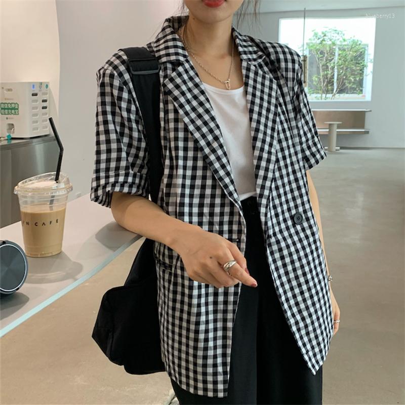 Women' Suits 2022 Summer Fashion Style Loose Large Size Short Sleeve Korean Casual Retro Temperament Plaid Suit Ladies Top Trendy H155, Black white
Women' Suits 2022 Summer Fashion Style Loose Large Size Short Sleeve Korean Casual Retro Temperament Plaid Suit Ladies Top Trendy H155, Black white