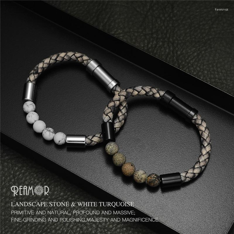 Charm Bracelets RUIMO Leather Bead Bracelet Natural Stone Rope Bangle Men Wristband Trendy Jewelry 2022