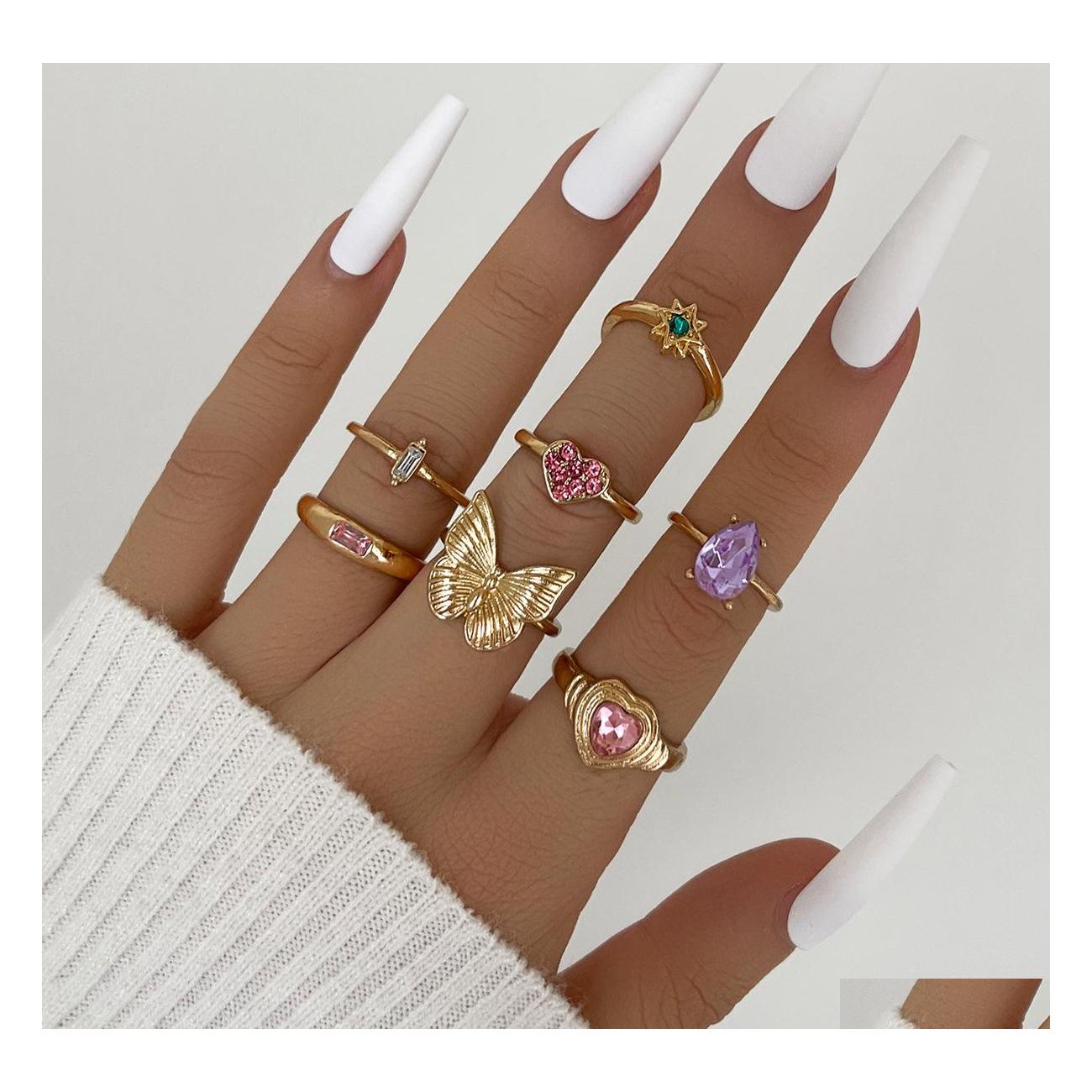 Band Rings Fashion Jewelry Knuckle Ring Set Butterfly Rhinestone Pink Heart Star Stacking Rings Midi Sets 7Pcs/Set Drop Delivery Dhpar
Band Rings Fashion Jewelry Knuckle Ring Set Butterfly Rhinestone Pink Heart Star Stacking Rings Midi Sets 7Pcs/Set Drop Delivery Dhpar