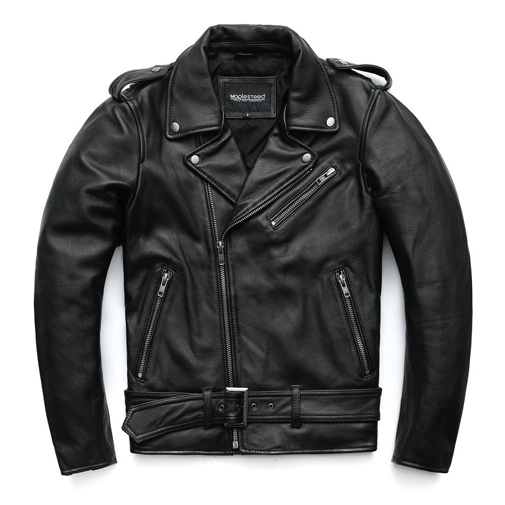 Men's Leather Faux MAPLESTEED Classical Motorcycle Jackets Men 100% Natural Cowhide Thick Moto Winter Sleeve 61-67cm 6XL M192 221201