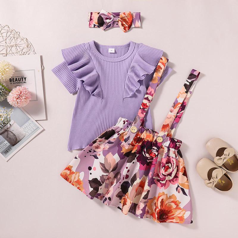 Clothing Sets Kid Baby Girl Skirt Outfits Short Sleeve Pure Color Ruffles Decor Tops Suspenders Flower Printed Skirts 2Pcs Set, Picture shown
Clothing Sets Kid Baby Girl Skirt Outfits Short Sleeve Pure Color Ruffles Decor Tops Suspenders Flower Printed Skirts 2Pcs Set, Picture shown