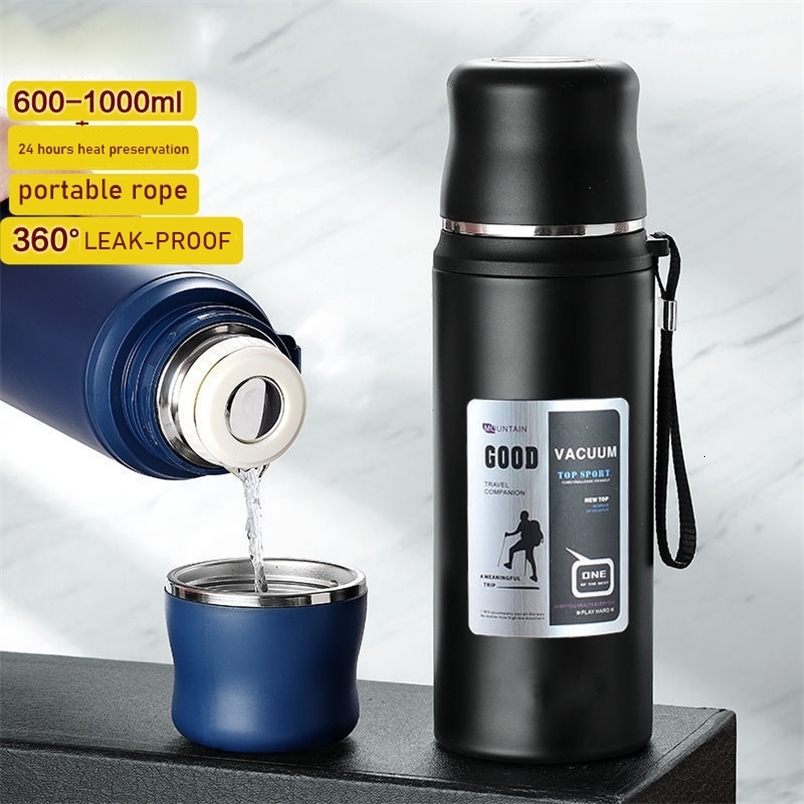 Thermoses 1000 800 600ml Thermal Mug 304 Stainless Steel Cup Vacuum Outdoor Large Capacity Water 221202