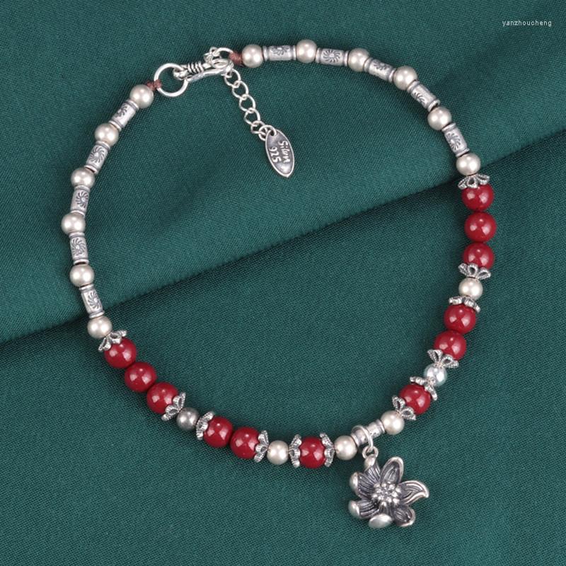 Anklets Ethnic 925 Sterling Silver Round Tube Small Flower Anklet Foot Chain Women Vintage Vermilion Bead Ankle Bracelet Jewelry
Anklets Ethnic 925 Sterling Silver Round Tube Small Flower Anklet Foot Chain Women Vintage Vermilion Bead Ankle Bracelet Jewelry