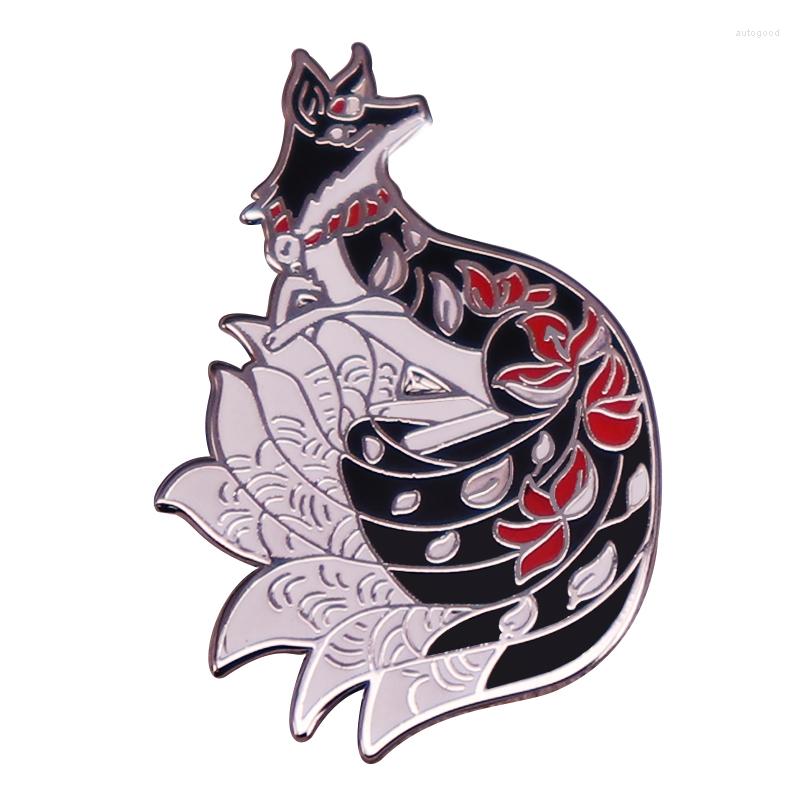 

Brooches Nine-tail Kitsune Enamel Pin Badge Japanese Folklore Shrine Dwellers Yokai Collection