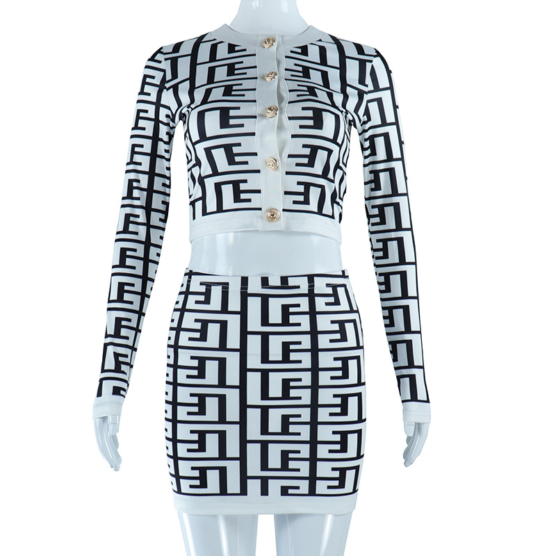 Fashion Two Piece Sets Casual Dresses Women Shirts and Skirt Short Sleeve Printing Dress Spring Summer Pleated Mid-waist Long 2 piece Tops Skirts