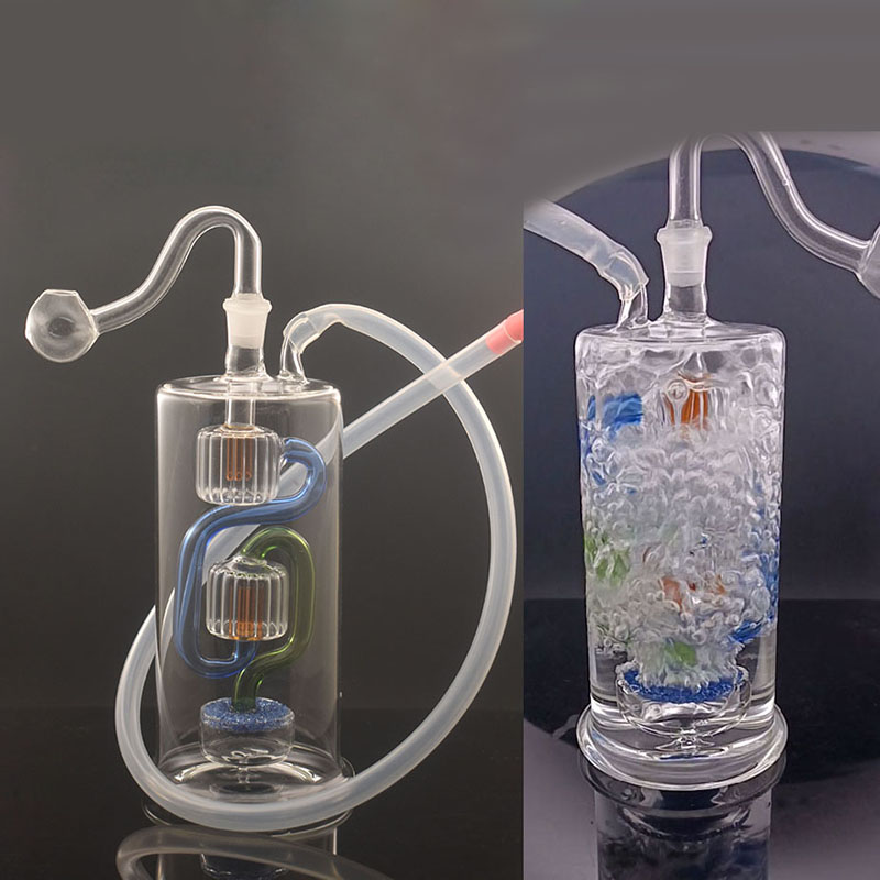Female Hookah Oil Burner Bong Inline Matrix Perc Filter 6.5inch Recycler Bubbler Smoking Water Pipe Ash Catcher Bongs with 10mm Male Oil Burner Pipes and Hose