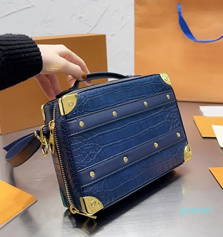 Designer -Tote Bag Women Men Handle Handbag Purse Crocodile Leather Crossbody Bags Mini Box Metal Corners Rivet Removable Adjustable Shoulder Strap, Blue
Designer -Tote Bag Women Men Handle Handbag Purse Crocodile Leather Crossbody Bags Mini Box Metal Corners Rivet Removable Adjustable Shoulder Strap, Blue