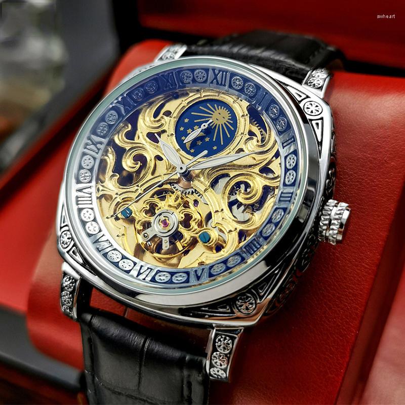 Wristwatches Turbillion Automatic Mechanical Men Watch Moon Phase Antique Square Gold Skeleton Carving Engraved Business Man Male Wristwatch, 04
Wristwatches Turbillion Automatic Mechanical Men Watch Moon Phase Antique Square Gold Skeleton Carving Engraved Business Man Male Wristwatch, 04