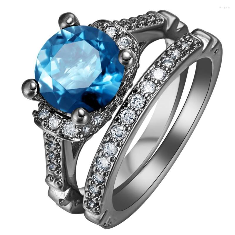 Wedding Rings Sky Blue Crystal Paved On Black For Women Fashion Jewelry Gift Princess 2pc Czech Zircon Engagement Ring Sets
Wedding Rings Sky Blue Crystal Paved On Black For Women Fashion Jewelry Gift Princess 2pc Czech Zircon Engagement Ring Sets