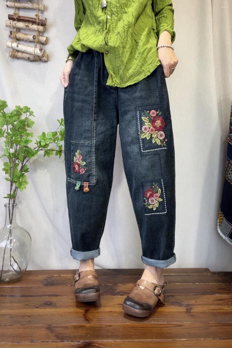 Women's Jeans 2022 National Style Retro Embroidery Floral Woman Elastic Waist Washed Denim Harem Pants Autumn Trousers, Blue
Women's Jeans 2022 National Style Retro Embroidery Floral Woman Elastic Waist Washed Denim Harem Pants Autumn Trousers, Blue