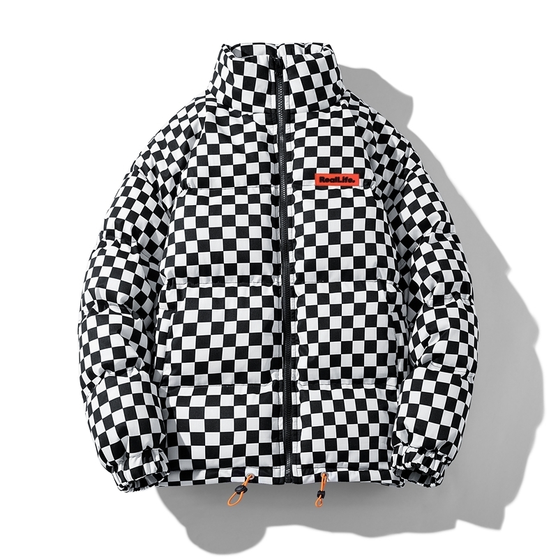 Men's Down Parkas Japanese Style Men Puffer Jacket Husband With Contrast Warm Plaid Retro Parkas Winter Streetwear Oversize Plaid Bubble Coat 221202