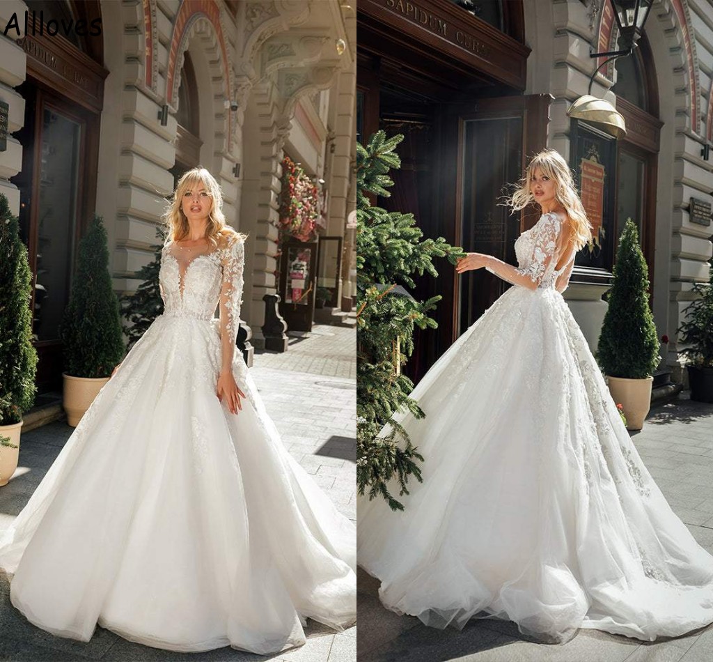 Floral Lace Appliqued A Line Wedding Dresses With Illusion Long Sleeves Beaded Modern Plus Size Bridal Gowns Sexy Open Back Sweep Train Tulle Vestidos De Novia CL1535, Custom made from color chart
Floral Lace Appliqued A Line Wedding Dresses With Illusion Long Sleeves Beaded Modern Plus Size Bridal Gowns Sexy Open Back Sweep Train Tulle Vestidos De Novia CL1535, Custom made from color chart