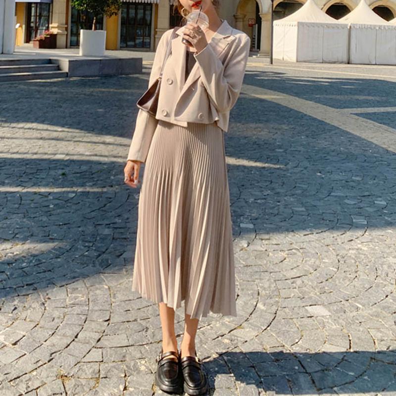 Two Piece Dress Skirt Set Korean Chic OL Women Crop Top Casual Blazer Coat Pleated Long Suits Female 2, Apricot
Two Piece Dress Skirt Set Korean Chic OL Women Crop Top Casual Blazer Coat Pleated Long Suits Female 2, Apricot