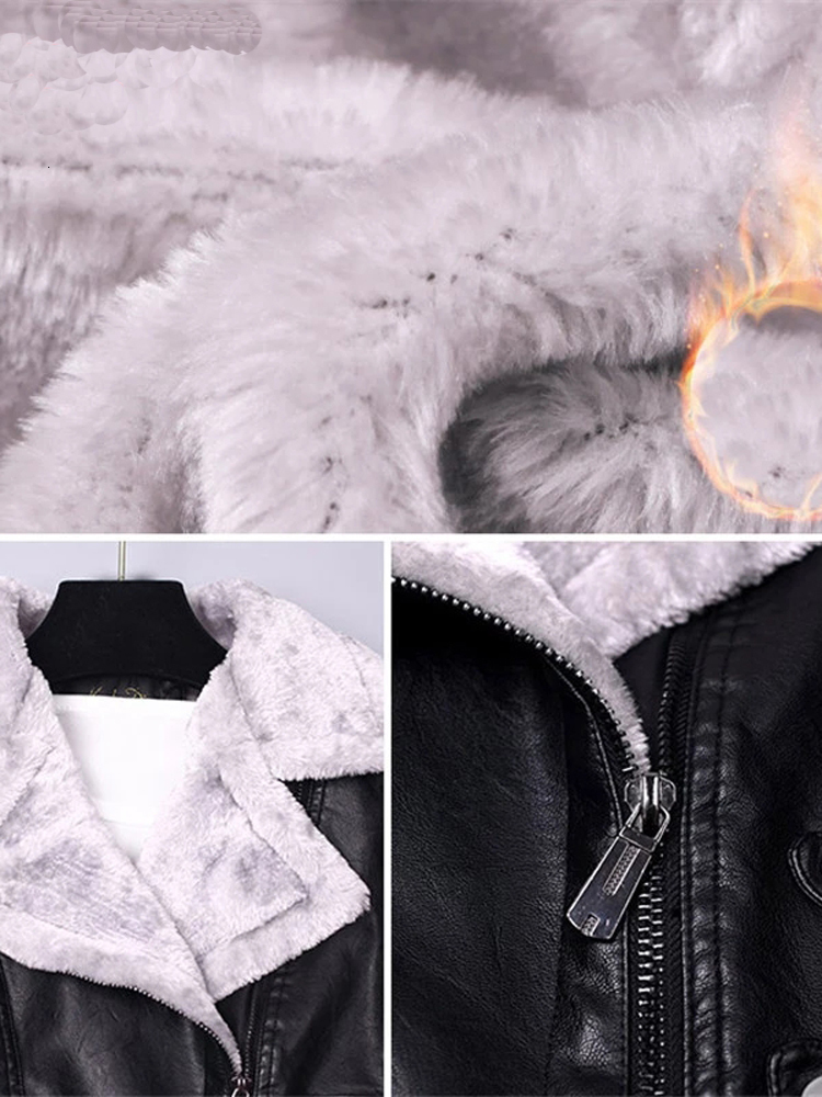 Women's Leather Faux Aelegantmis Autumn Winter Jacket Women Fur Coat Ladies Slim Short Motorcyle Biker Basic Warm Plush Outerwear 221201