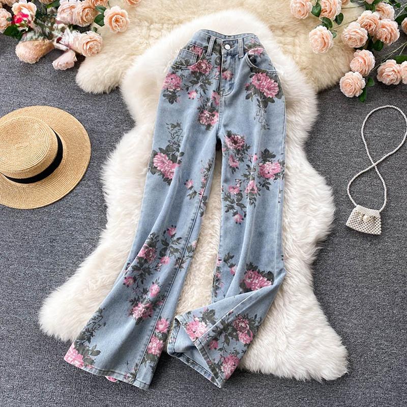Women' Jeans Fashion Rose Flower Print Blue Pants Women Y2K Straight Long Denim Trousers Elegant Autumn Ladies
Women' Jeans Fashion Rose Flower Print Blue Pants Women Y2K Straight Long Denim Trousers Elegant Autumn Ladies