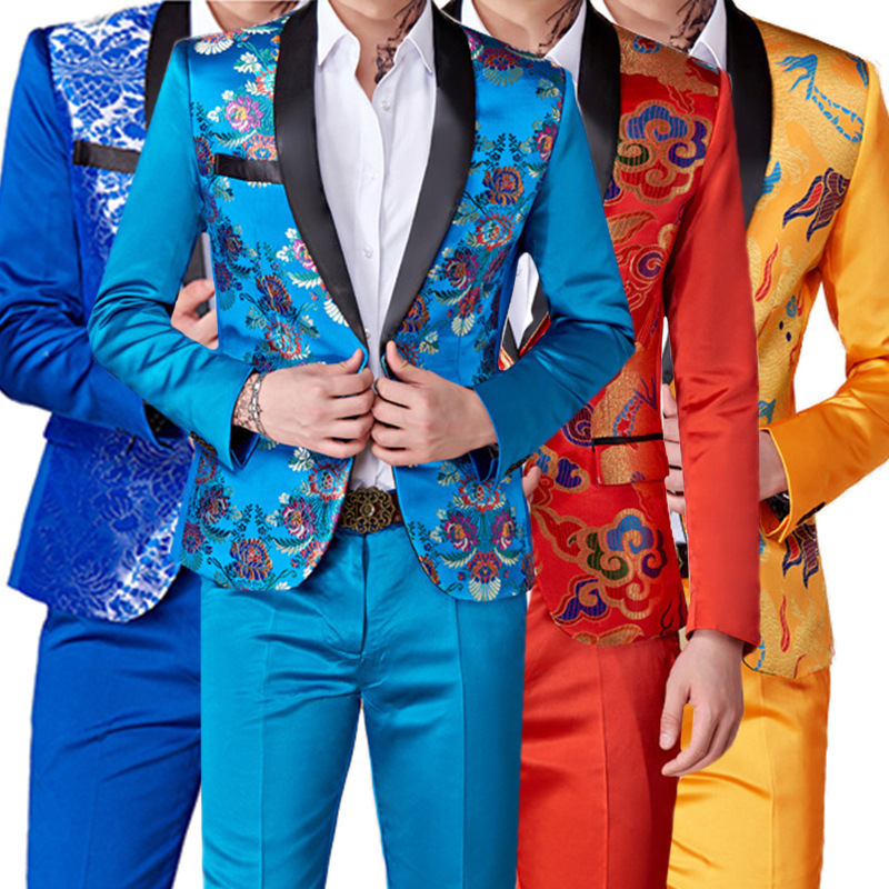 Men's Suits Blazers Fashion Casual Business Host Flower Suit Coat Pants 2 Pcs Set/ Colorful Slim Fit Jacket Trousers 221201, Sky blue 
Men's Suits Blazers Fashion Casual Business Host Flower Suit Coat Pants 2 Pcs Set/ Colorful Slim Fit Jacket Trousers 221201, Sky blue