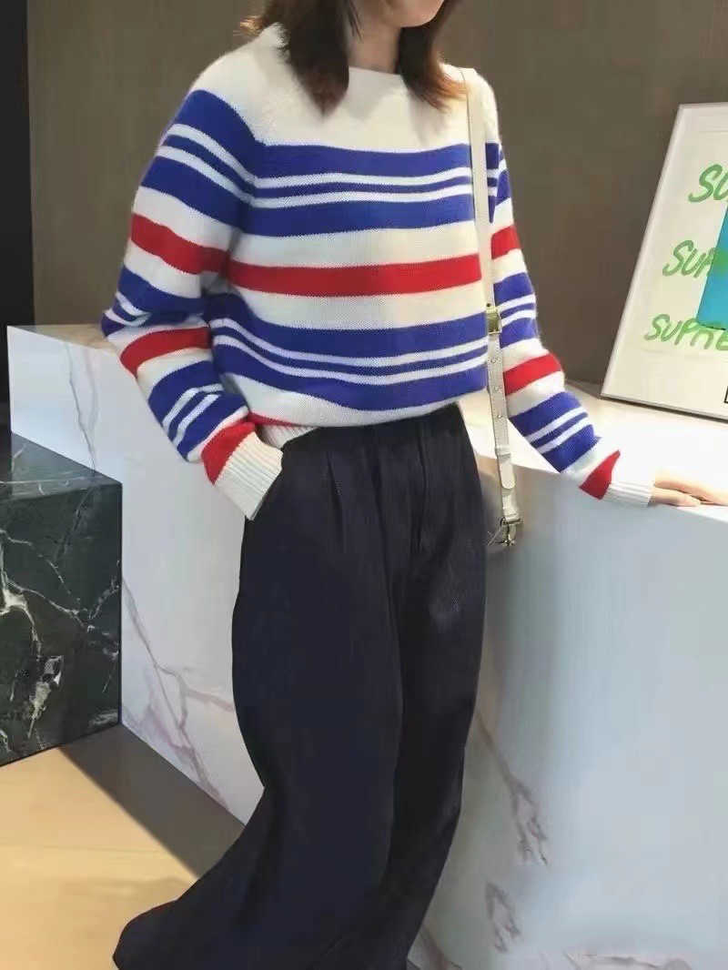 Women' Jacket Sweater Coat Cell 22FW Celebrity Autumn and Winter 2022 Knitwear Wool Cashmere Blend Casual Stripe Long Sleeve Pullover, Blue and white stripes
Women' Jacket Sweater Coat Cell 22FW Celebrity Autumn and Winter 2022 Knitwear Wool Cashmere Blend Casual Stripe Long Sleeve Pullover, Blue and white stripes