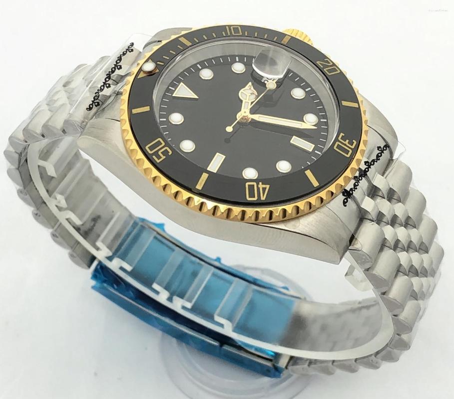 Wristwatches 904L Stainless Steel Bracelet Watch Male Mechanical Clock Military Casual Waterproof Yellow Bezel MH35 Case Gold, No bliger logo
Wristwatches 904L Stainless Steel Bracelet Watch Male Mechanical Clock Military Casual Waterproof Yellow Bezel MH35 Case Gold, No bliger logo