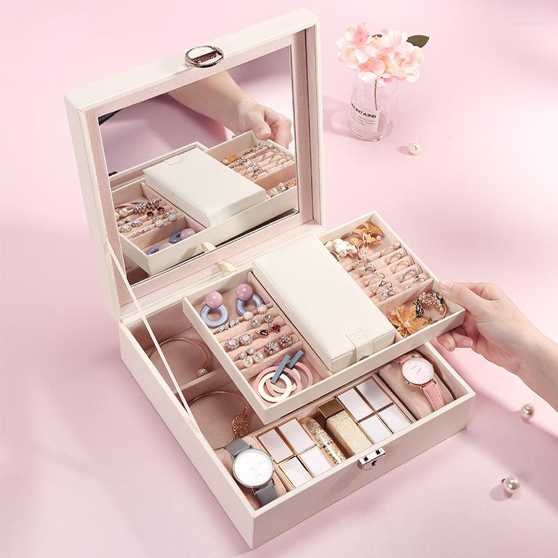 Jewelry Pouches Box Mirrored 2-layer Large Capacity Casket Makeup Organizer Earring Holder Storage Gift Boxes
Jewelry Pouches Box Mirrored 2-layer Large Capacity Casket Makeup Organizer Earring Holder Storage Gift Boxes