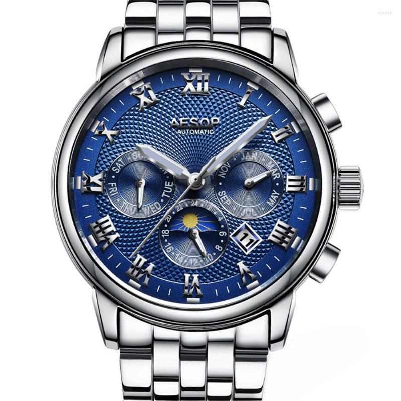 Wristwatches AESOP Automatic Sapphire Mechanical Men Watches Top Waterproof Date Calendar Steel Wristwatch Man Relogio, Silver black
Wristwatches AESOP Automatic Sapphire Mechanical Men Watches Top Waterproof Date Calendar Steel Wristwatch Man Relogio, Silver black