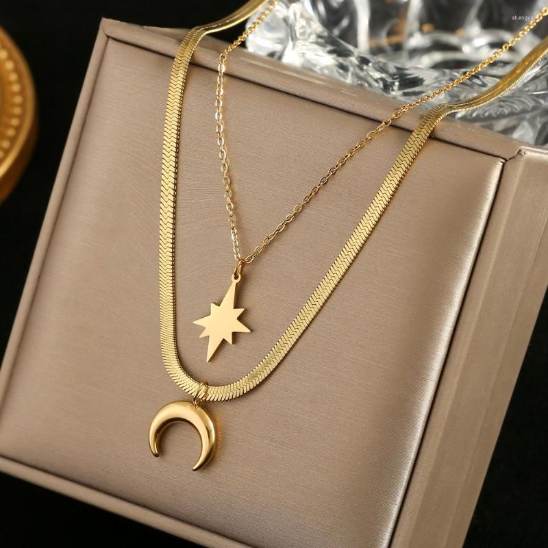 Choker 316L Stainless Steel High Quality Double-deck Chain Crescent Moon Star Charms Necklaces & Pendants For Women Jewelry
Choker 316L Stainless Steel High Quality Double-deck Chain Crescent Moon Star Charms Necklaces & Pendants For Women Jewelry