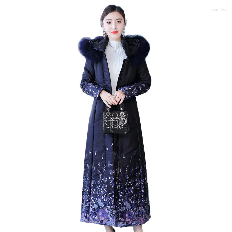 Women's Trench Coats High Quality Long Cotton Coat Female Winter Jacket Fur Collar Hooded Over The Knee Printing Women Down Overcoat Parkers, Blue
Women's Trench Coats High Quality Long Cotton Coat Female Winter Jacket Fur Collar Hooded Over The Knee Printing Women Down Overcoat Parkers, Blue