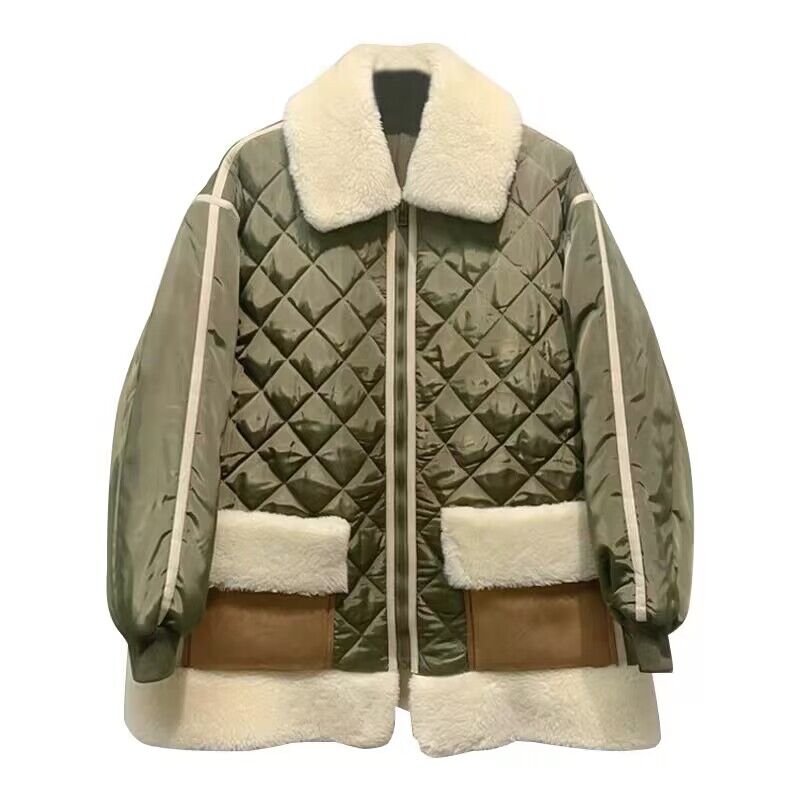 2022FW Autumn Winter Luxury Jackets Women Patchwork Warm Cotton-Padded Loose Coat Outerwear Female Chic Jacket Cel, Army green 
2022FW Autumn Winter Luxury Jackets Women Patchwork Warm Cotton-Padded Loose Coat Outerwear Female Chic Jacket Cel, Army green