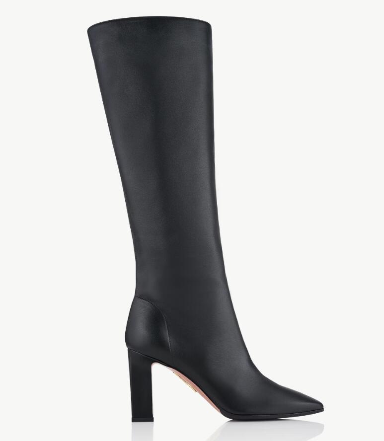 Luxury Designer Winter Boots Woman Aquazzuras Leather Suede Zip Mid Calf Block Heel half Boot Heel Party Rubber Outsole