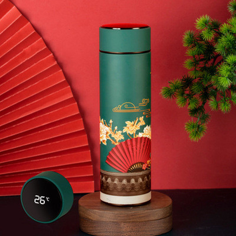 Thermoses 480ML Intelligent Stable Steel Thermos Bottle Temperature Display Water Vacuum Flares Coffee Cup Gifts Chinese Style 221202