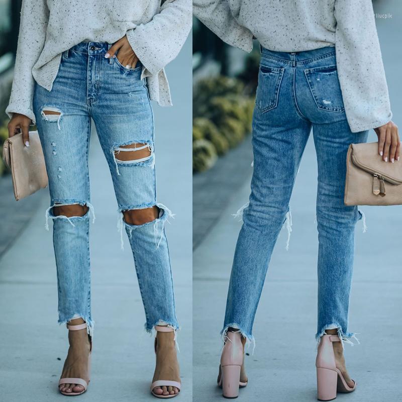 Women' Jeans Female Slim Fitting Mid Waist Stylish Solid Color Irregular Rough Selvedge Trousers Casual Wild Knees Hole Ripped Pants, Blue
Women' Jeans Female Slim Fitting Mid Waist Stylish Solid Color Irregular Rough Selvedge Trousers Casual Wild Knees Hole Ripped Pants, Blue