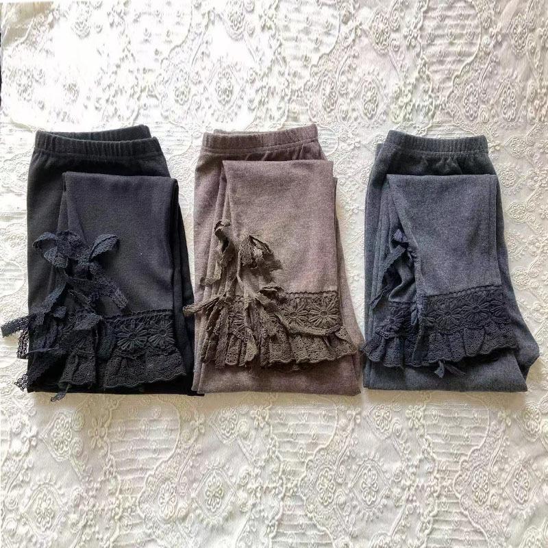 Women's Leggings Retro Women Autumn Winter Thick Lace Up Bow High Waist Large Size Cotton Sweet Mori Girl Elastic Basic, Coffee 3809