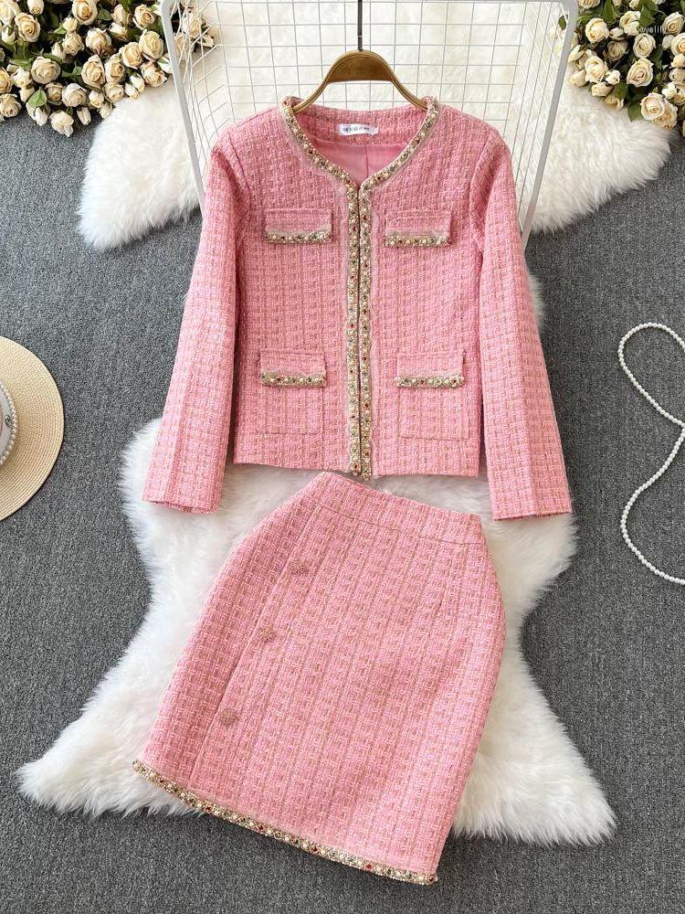 Work Dresses Autumn Winter Beading Pink Plaid Tweed 2 Piece Set Women' Long Sleeve Pockets Jacket Coat A-Line Short Skirt Two
Work Dresses Autumn Winter Beading Pink Plaid Tweed 2 Piece Set Women' Long Sleeve Pockets Jacket Coat A-Line Short Skirt Two