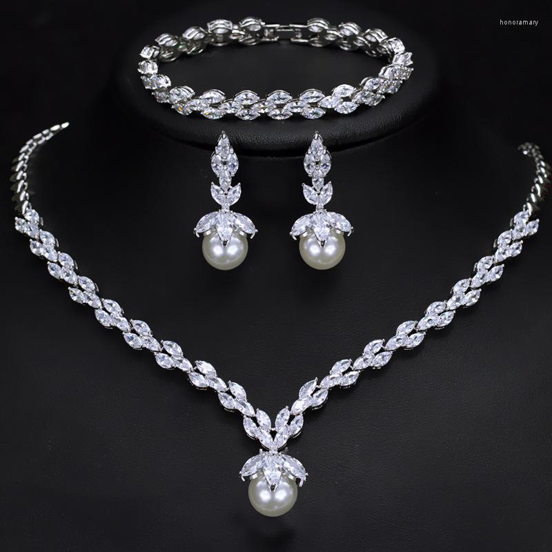 Necklace Earrings Set 3 Piece Sparkling CZ Dangle Drop Pearl Bridal Wedding Party Bracelet For Women, Picture shown
Necklace Earrings Set 3 Piece Sparkling CZ Dangle Drop Pearl Bridal Wedding Party Bracelet For Women, Picture shown
