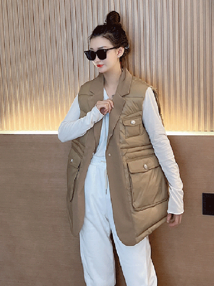Women's Vests Chic Cotton Vest korean Women Fashion Lapel Khaki Duck Down Jacket Winter Sleeveless Outwear Female 221202, Black
Women's Vests Chic Cotton Vest korean Women Fashion Lapel Khaki Duck Down Jacket Winter Sleeveless Outwear Female 221202, Black