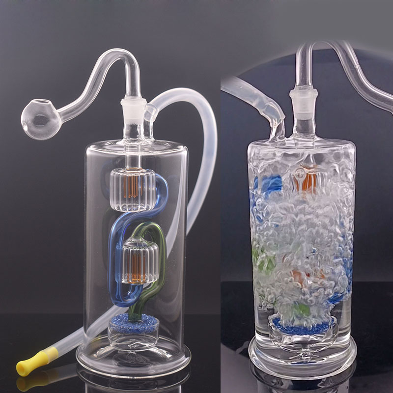 Big Size 6.5Inch Glass Oil Burner Bong Water Pipes Inline Matrix Perc with 10mm Male Thick Pyrex Glass Oil Burner Pipe Silicone Tube dab rig hookah