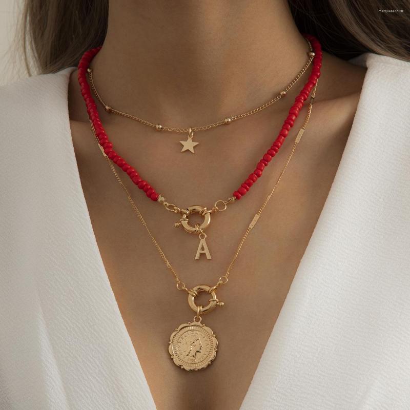 Chains European Multilayer Red Seed Beads Necklace Women Gold Color OT Clasp Queen Portrait Pendant For Jewelry YB-05
Chains European Multilayer Red Seed Beads Necklace Women Gold Color OT Clasp Queen Portrait Pendant For Jewelry YB-05