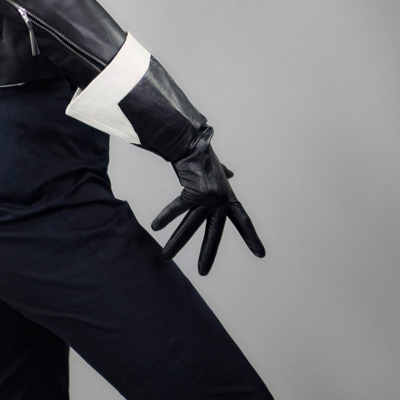 Fingerless Gloves Real Leather Gloves Female Touchscreen 38cm Big Sleeve Wide Cuffs Black White Two Tones Unisex Sheepskin Gloves Women WZP65 221203
