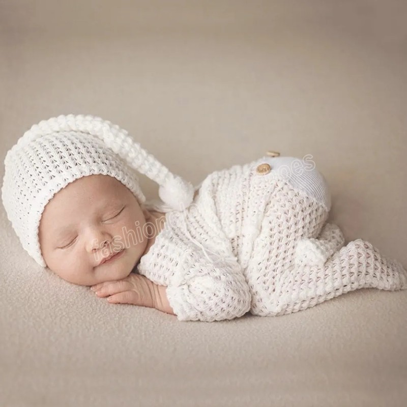 Infant Baby Set Onesies Knitted Overalls Rompers with Long Tail Hat Clothes Sets Photography Clothing Props