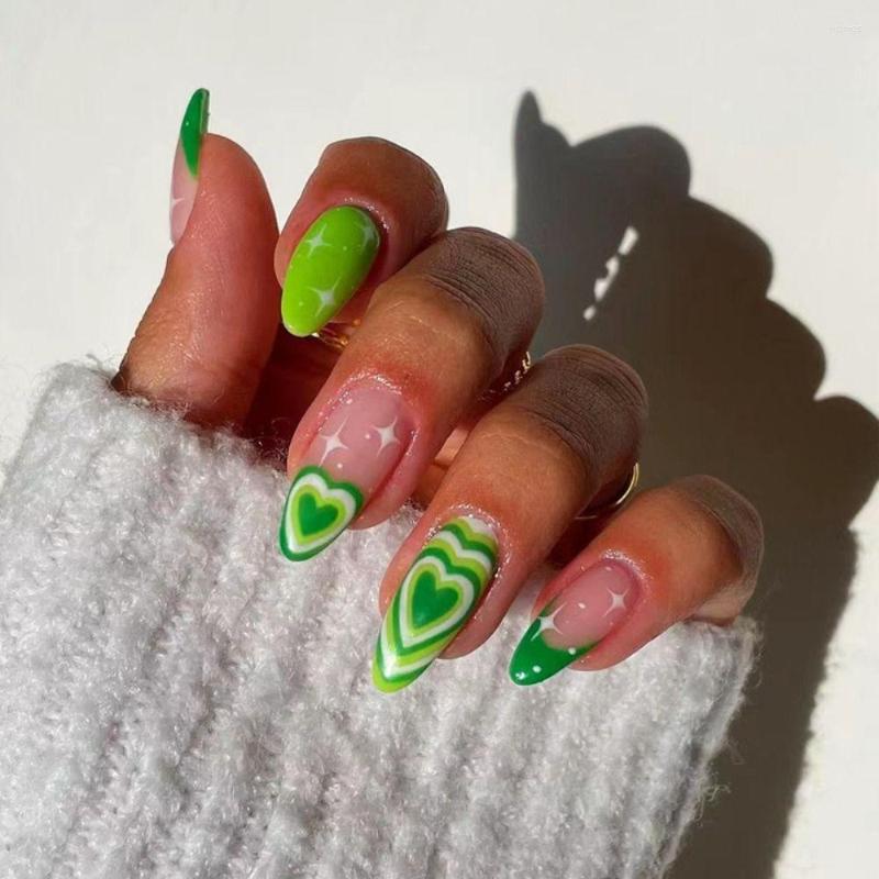 False Nails 24Pcs French Fake Long Ballerina Almond Green Heart Star Full Cover Nail Tip Detachable DIY Press On, Only fake nails
False Nails 24Pcs French Fake Long Ballerina Almond Green Heart Star Full Cover Nail Tip Detachable DIY Press On, Only fake nails