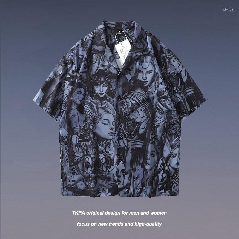 Men's Casual Shirts Hip-hop Short-sleeved Shirt Japanese Dark Style Portrait Print Harajuku Anime Lapel Men Women Street Loose Oversize Tops, 102
Men's Casual Shirts Hip-hop Short-sleeved Shirt Japanese Dark Style Portrait Print Harajuku Anime Lapel Men Women Street Loose Oversize Tops, 102