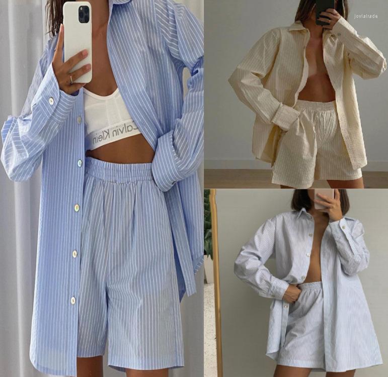 Women' Tracksuits Two Piece Women' Striped Long Sleeve Shirts Wide Leg Pants High Waist Shorts Set Tops And, Blue
Women' Tracksuits Two Piece Women' Striped Long Sleeve Shirts Wide Leg Pants High Waist Shorts Set Tops And, Blue