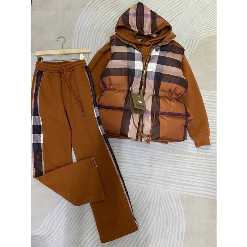 High version womens tracksuits tb plaid vest hoodie sweatpant three piece burb designer hoodie down jacket pants set, Brown
High version womens tracksuits tb plaid vest hoodie sweatpant three piece burb designer hoodie down jacket pants set, Brown