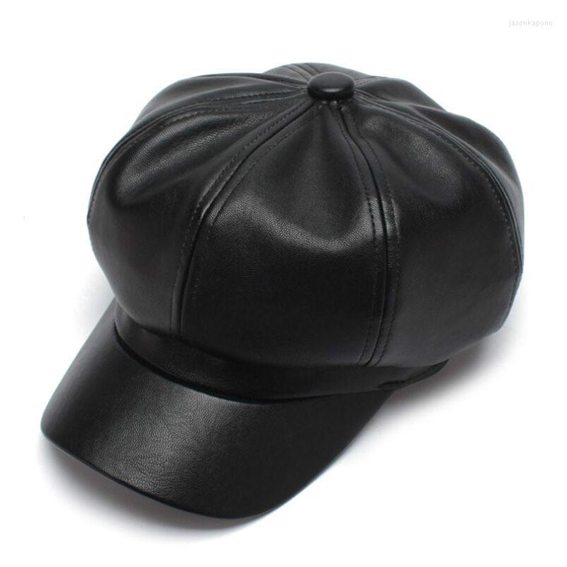 Berets Quality Fashion Artist PU Women Beret Hat For Cap Female Casual Dome Bare Chapeu Feminino Boina, White